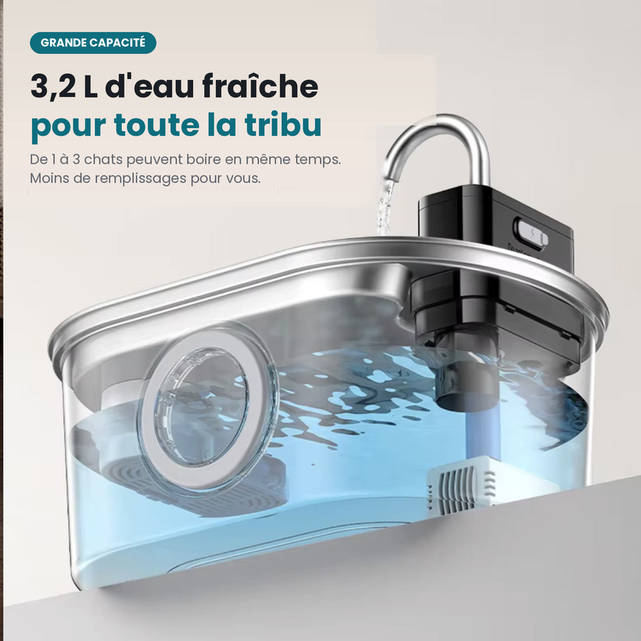 Fontaine à Eau 3,2 L en Inox pour Chiens et Chats